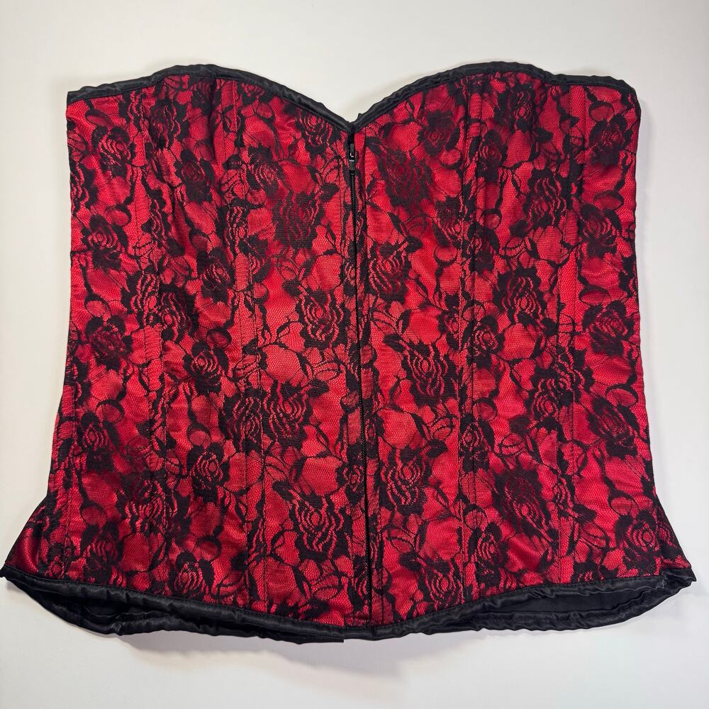NWT Daisy Corsets Women Lavish Red & Black Lace Front Zipper Corset 3XL Vampire